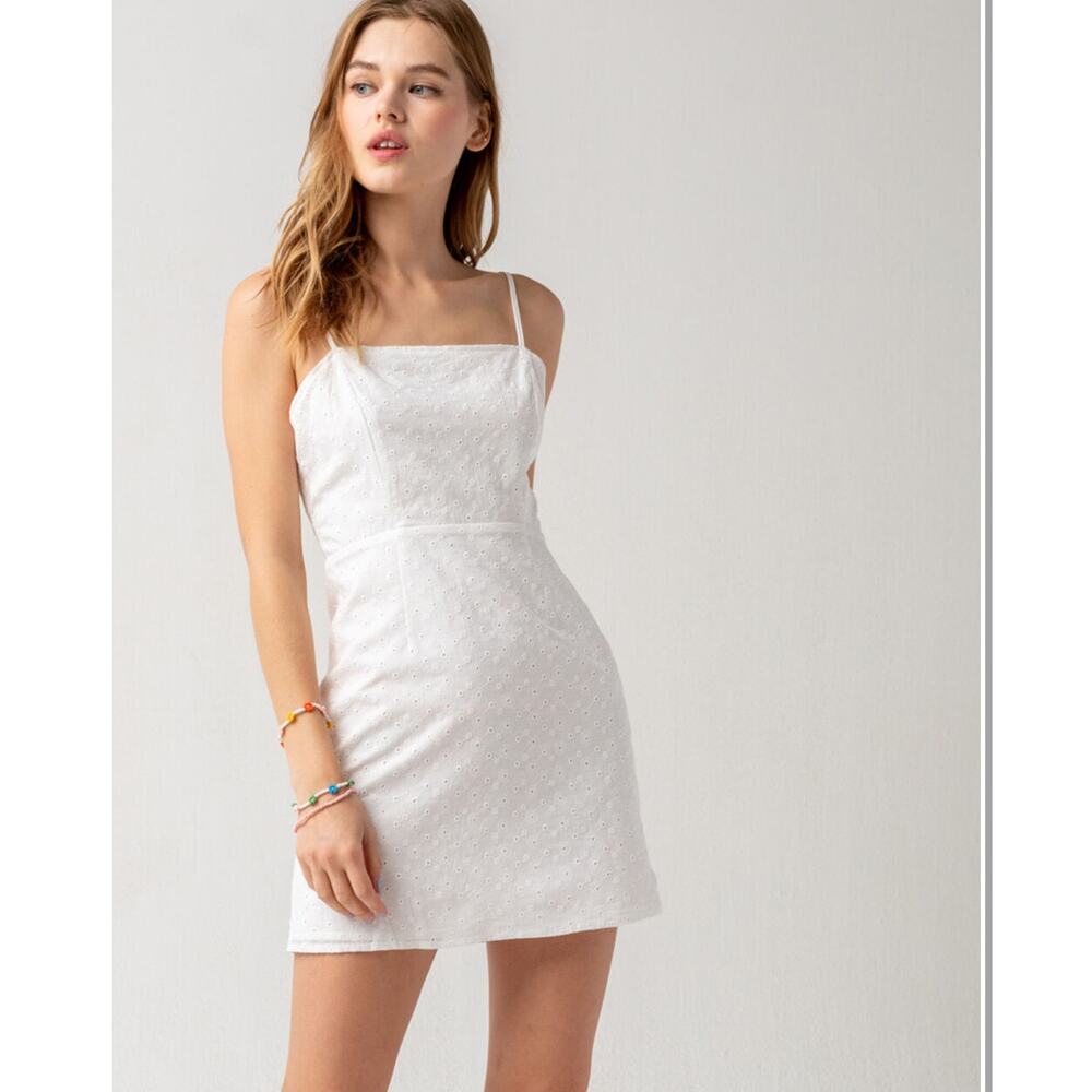 NWT White Cotton Eyelet Lace Slip‎ Dress XL Resort Feminine Bridal Bachelorette